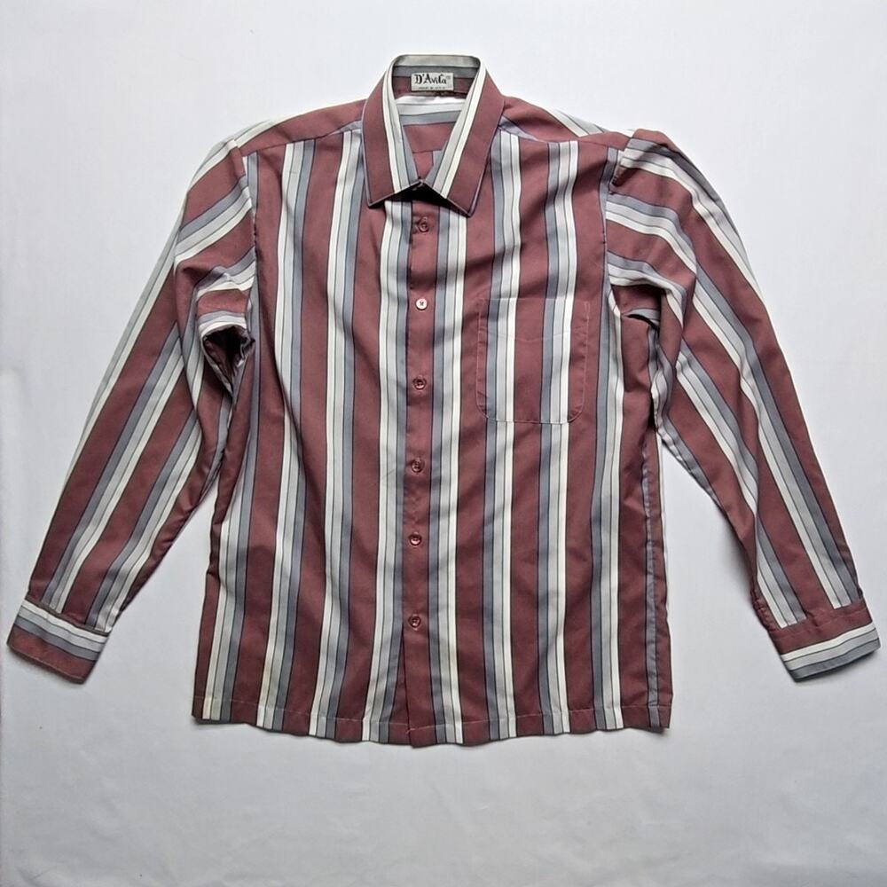 Vintage D'Avila Striped Button-Up Shirt Burgundy Mens Large Shirt 90s